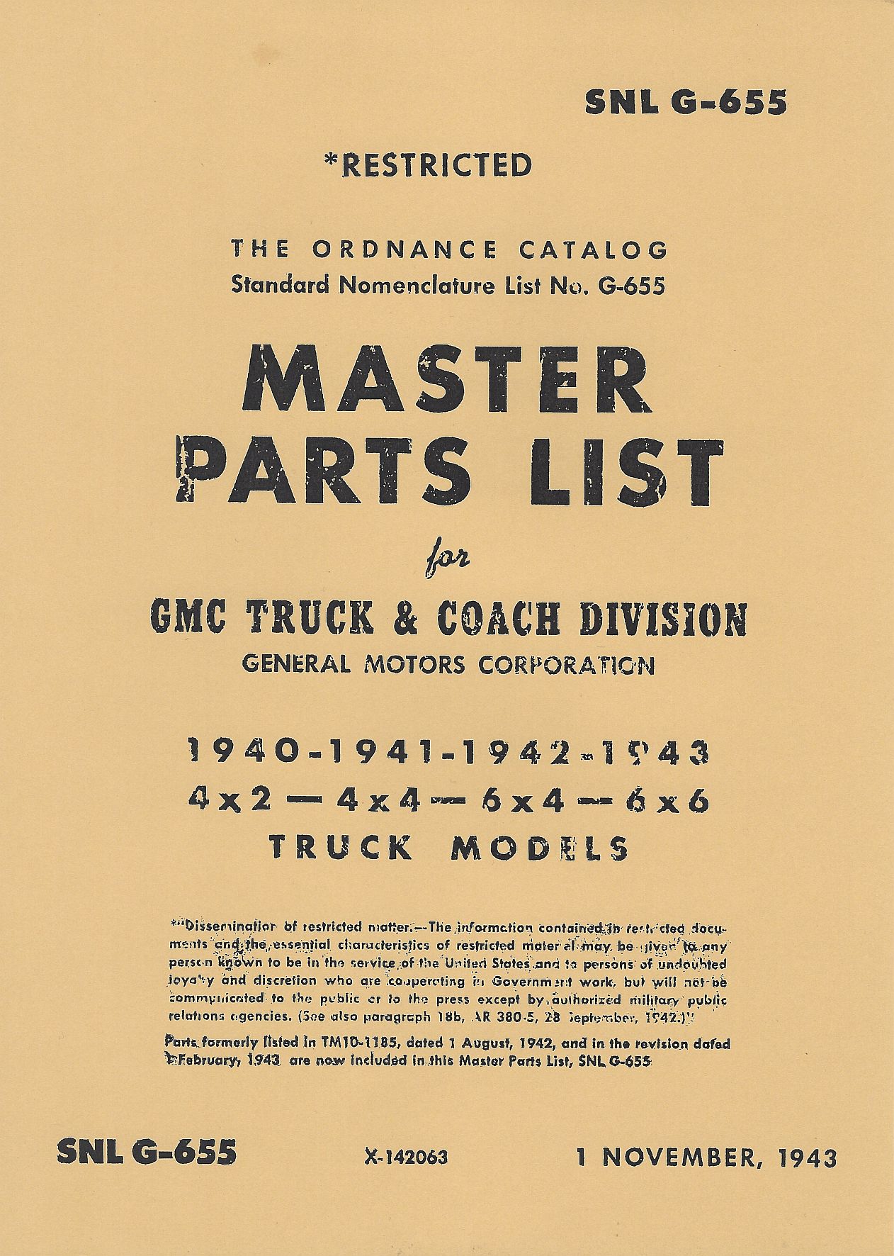 SNL G-655 US GMC MASTER PARTS LIST
